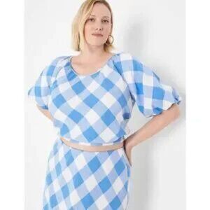 Lane Bryant Crop Blouse, Blue and White Plaid, Size 14, New with tags